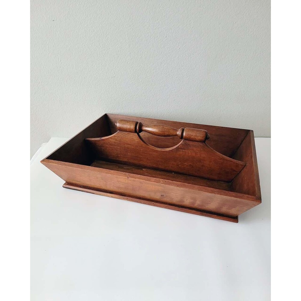Vintage Wood Cutlery Silverware Tray Rustic Antique Tote